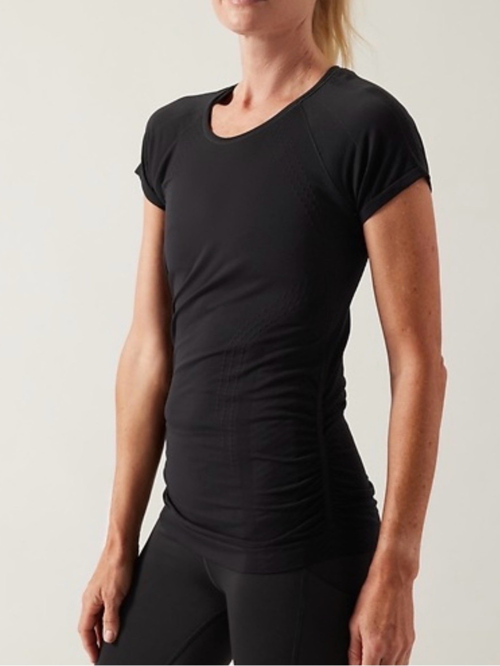 Athleta Speedlight Seamless Tee Ruched Athletic Performance Top. Color Black. M - Picture 9 of 10